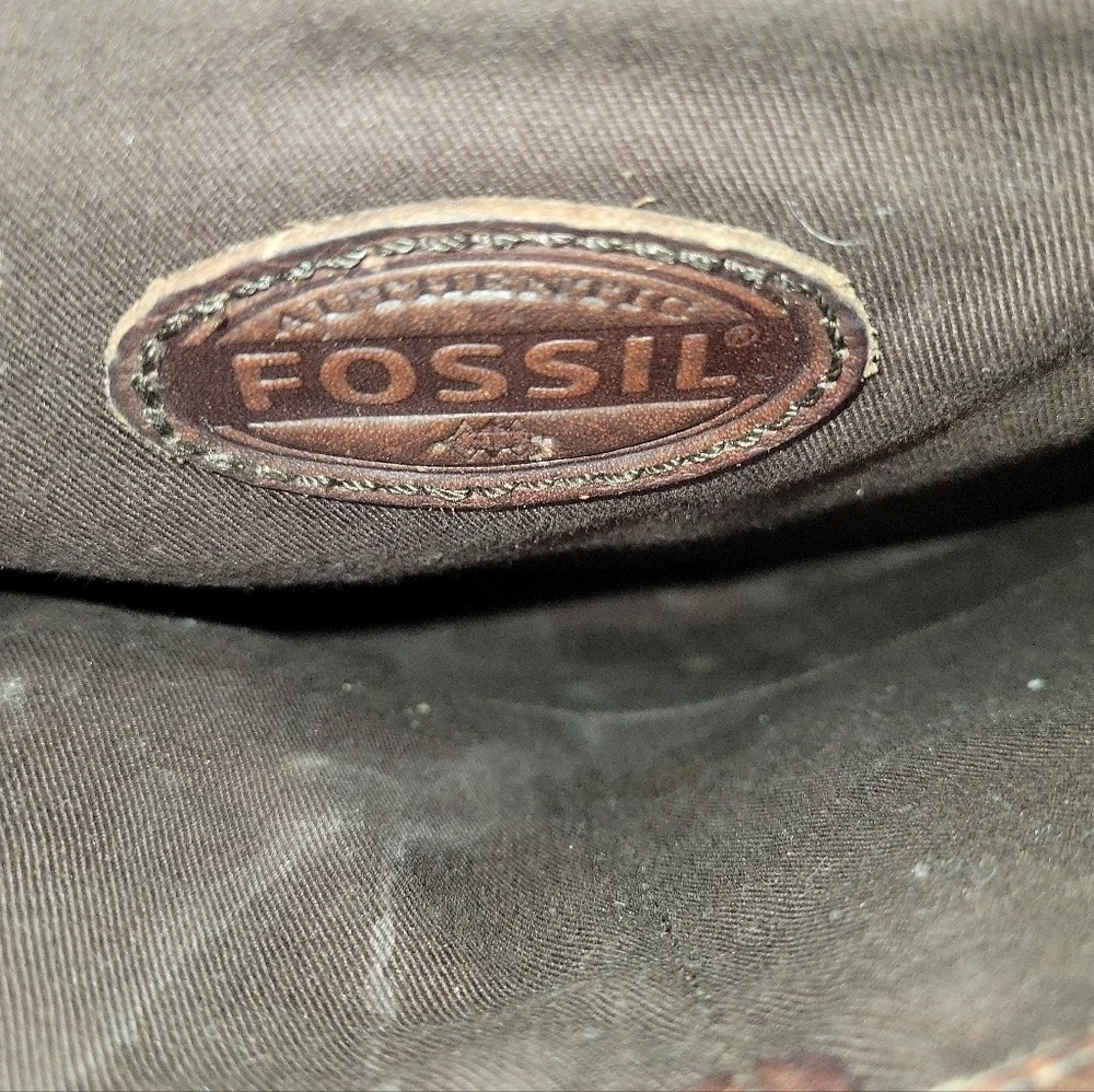 Fossil Travis City Brown Leather Vintage Messenger Crossbody With Canvas Strap
